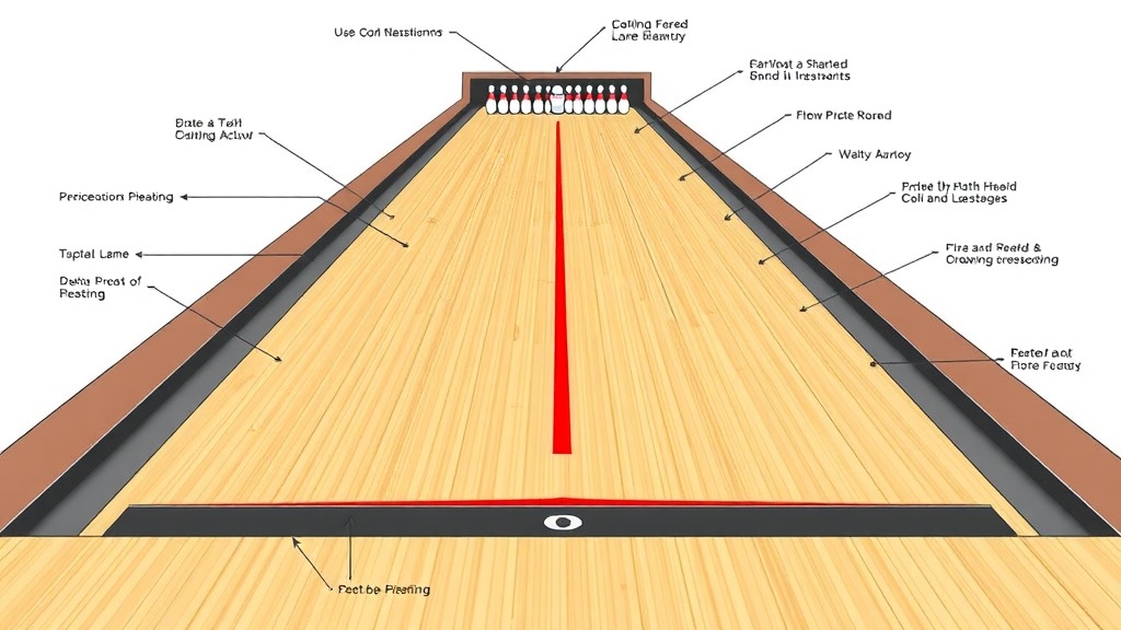 볼링 레인의 물리적 구조와 구간별 표시를 나타낸 도해