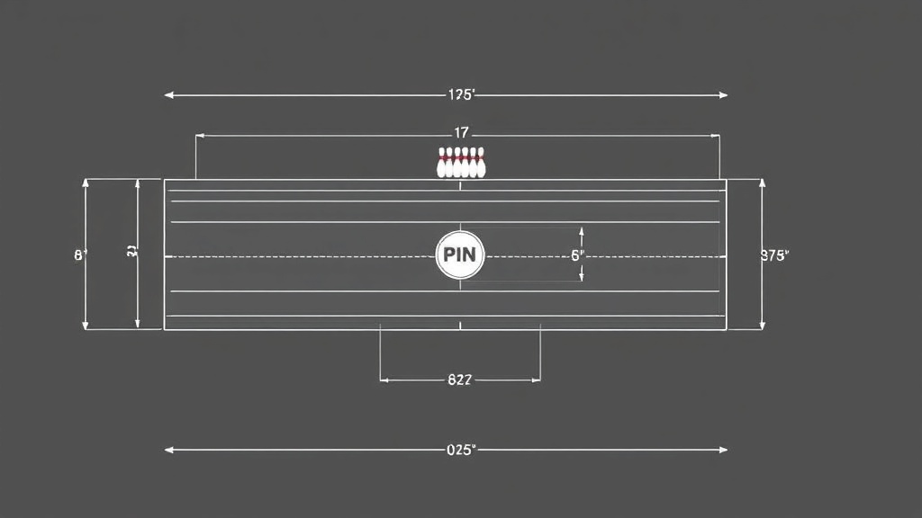 볼링 레인의 접근 구역부터 핀 데크까지 전체 길이와 각 구역의 명칭이 표시된 다이어그램